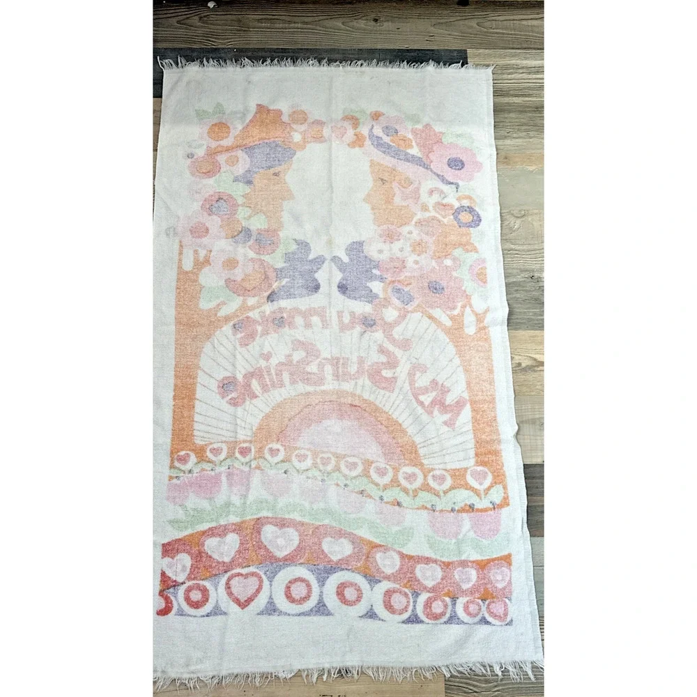 Vintage Fringed Groovy Beach Towel Hippie Flower Power “You Make My Sunshine”